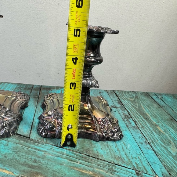 Coronet Plate E.P.Lead Ornate Gothic Victorian Silver Candle Stick Holders - Picture 13 of 15